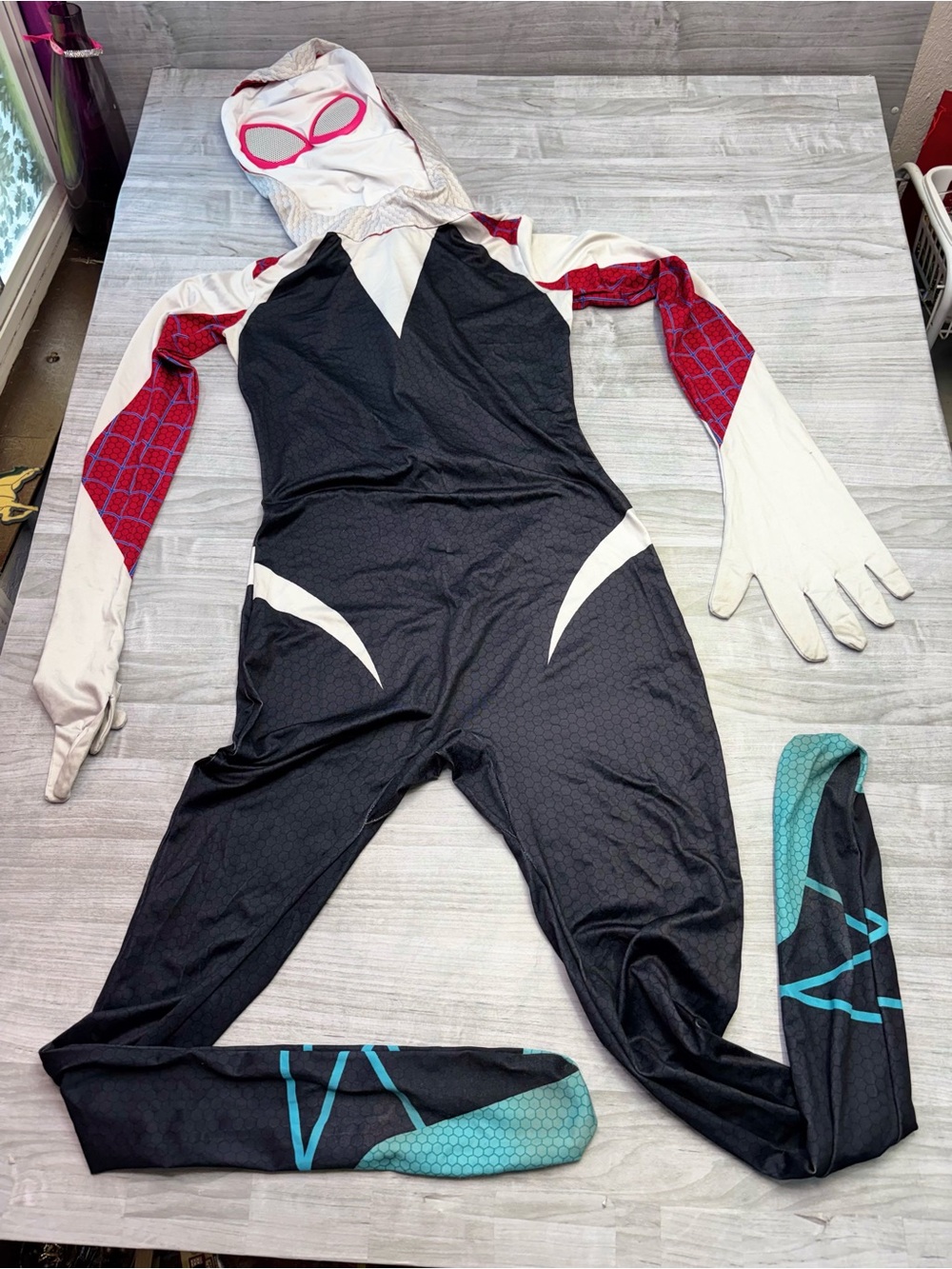 Women’s Black, White & Pink Gwen Spider-Hero Full Jumpsuit